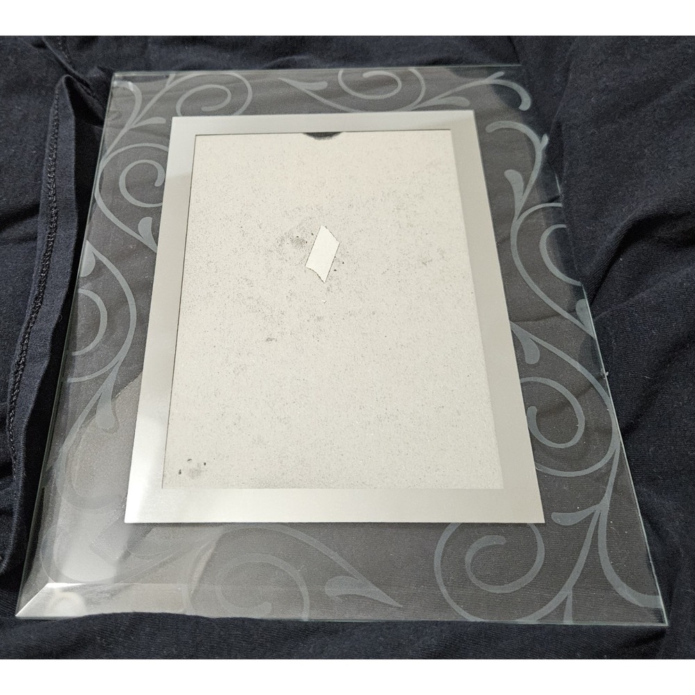 Elegant Etched Glass Picture Frame 5x7 Scroll Swirl Border Tabletop Easel Back